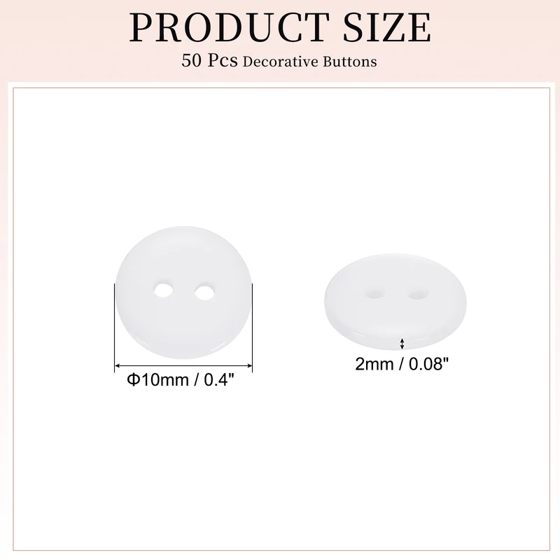 50 Pcs 10mm Resin Sewing Buttons, 2 Hole for Sewing Coats Shirts, White