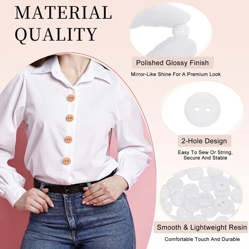 50 Pcs 10mm Resin Sewing Buttons, 2 Hole for Sewing Coats Shirts, White