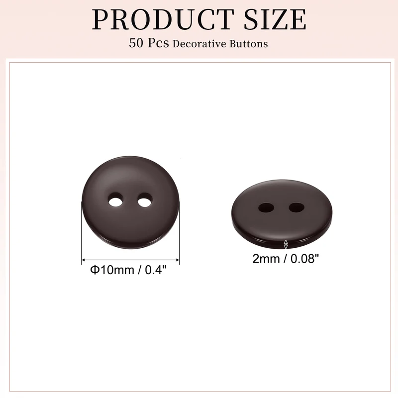 50 Pcs 10mm Resin Sewing Buttons, 2 Hole for Sewing Coats Shirts, Coffee