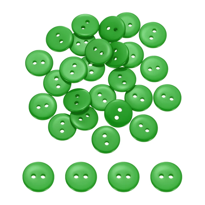 50 Pcs 10mm Resin Sewing Buttons, 2 Hole for Sewing Coats Shirts, Grass Green