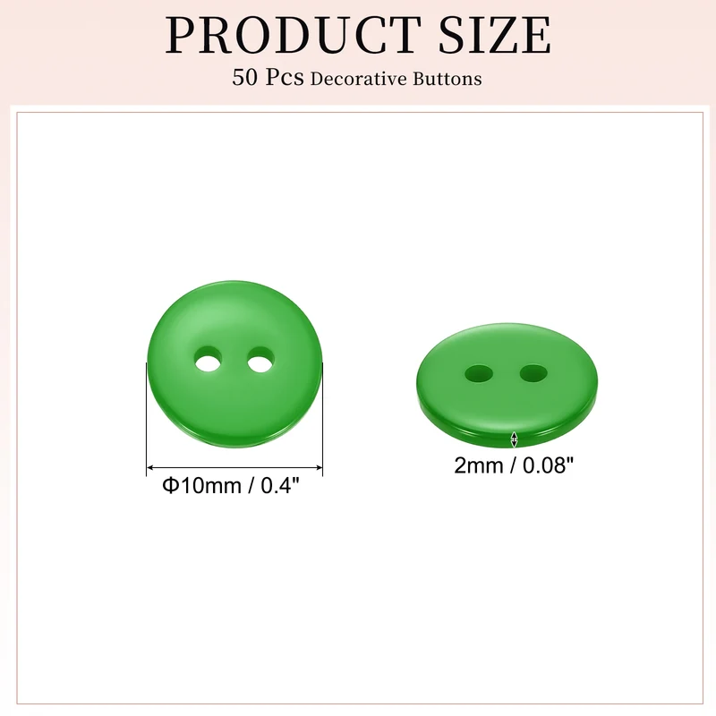 50 Pcs 10mm Resin Sewing Buttons, 2 Hole for Sewing Coats Shirts, Grass Green