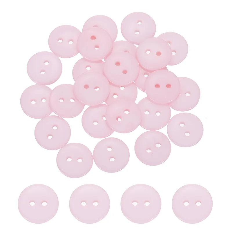50 Pcs 10mm Resin Sewing Buttons, 2 Hole for Sewing Coats Shirts, Light Pink