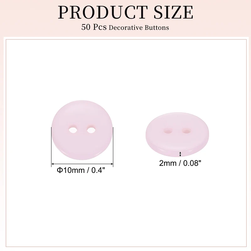 50 Pcs 10mm Resin Sewing Buttons, 2 Hole for Sewing Coats Shirts, Light Pink