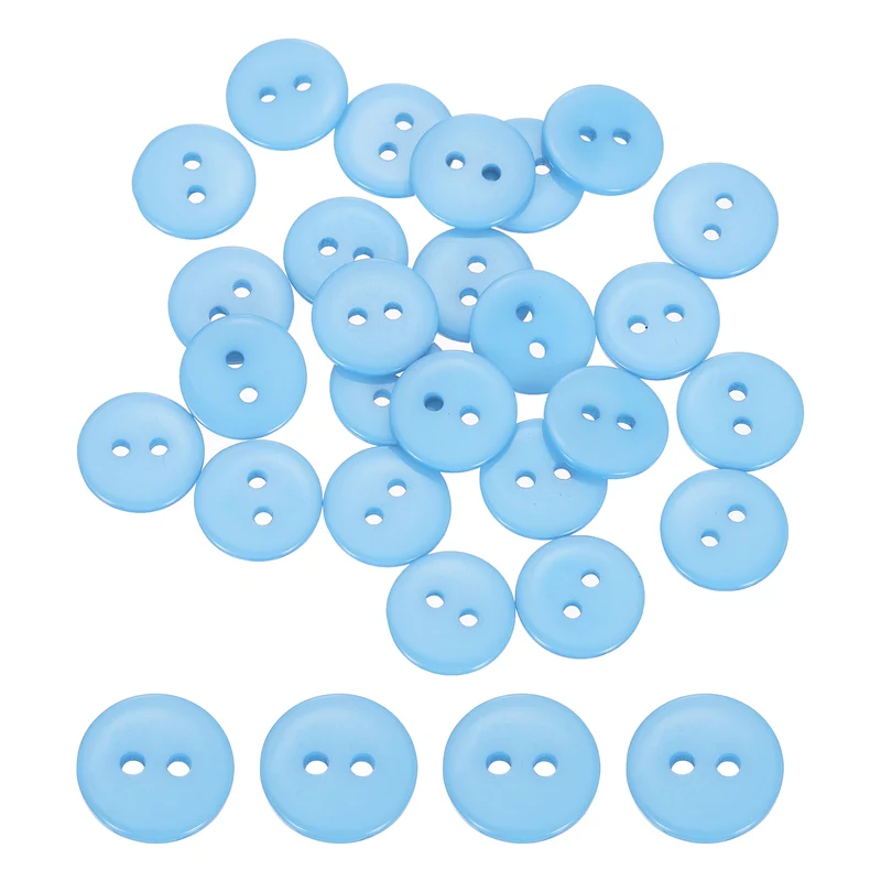 50 Pcs 10mm Resin Sewing Buttons, 2 Hole for Sewing Coats Shirts, Light Blue