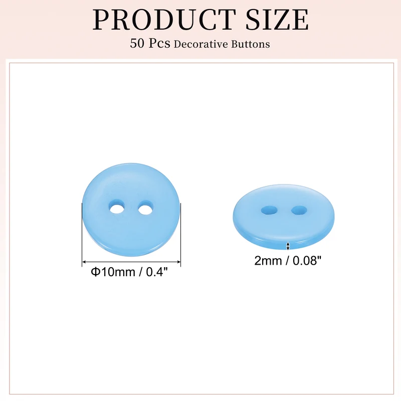 50 Pcs 10mm Resin Sewing Buttons, 2 Hole for Sewing Coats Shirts, Light Blue