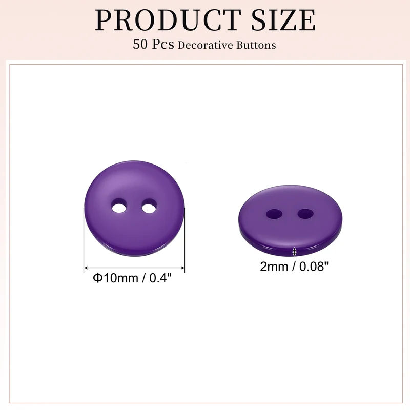 50 Pcs 10mm Resin Sewing Buttons, 2 Hole for Sewing Coats Shirts, Deep Purple