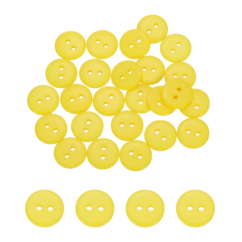 50 Pcs 10mm Resin Sewing Buttons, 2 Hole for Sewing Coats Shirts, Yellow