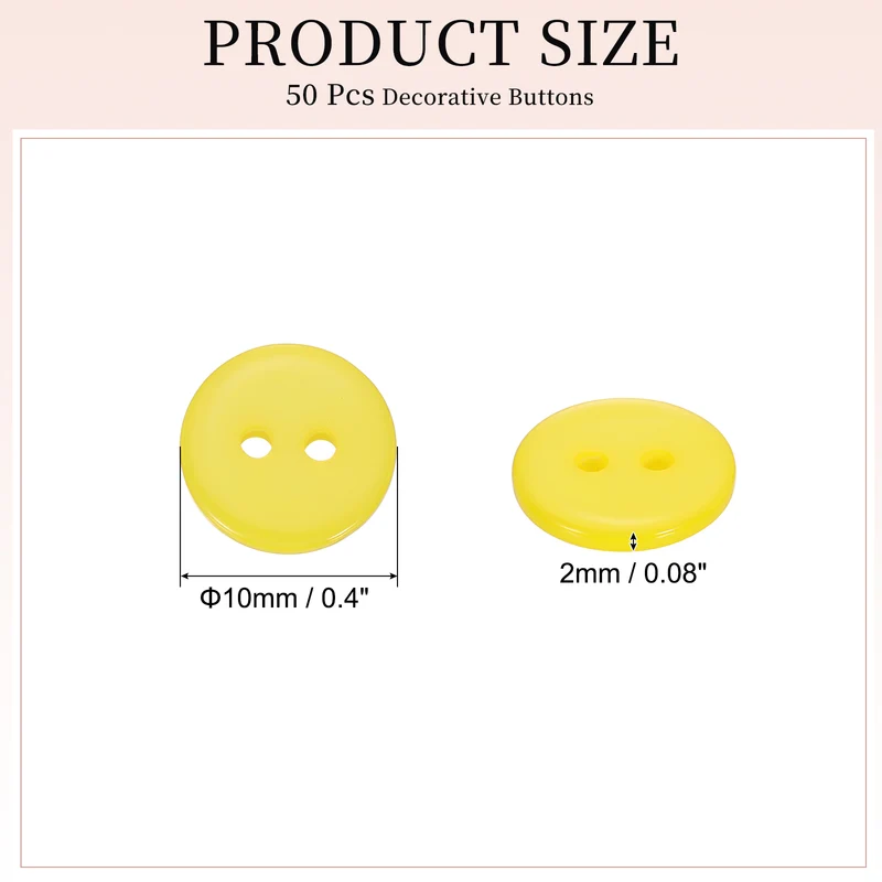 50 Pcs 10mm Resin Sewing Buttons, 2 Hole for Sewing Coats Shirts, Yellow