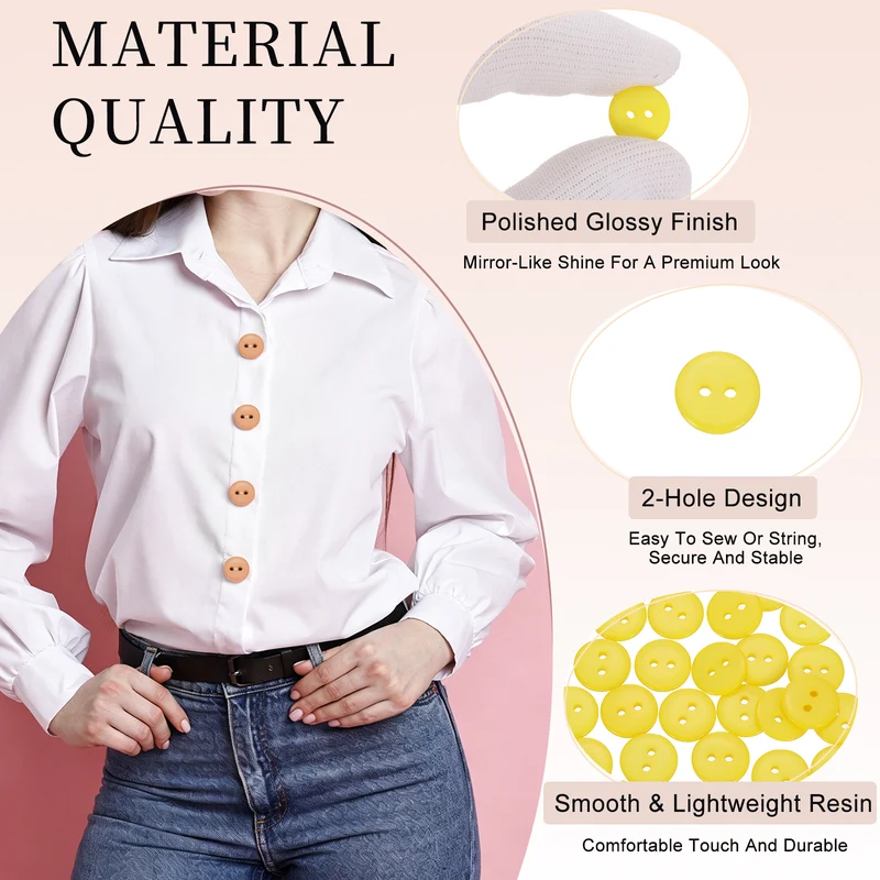 50 Pcs 10mm Resin Sewing Buttons, 2 Hole for Sewing Coats Shirts, Yellow