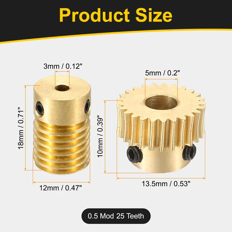 Worm Gear Set 0.5 Module 1:25 Reduction Rate(Gear-5mm Bore, Rod 3mm Bore)