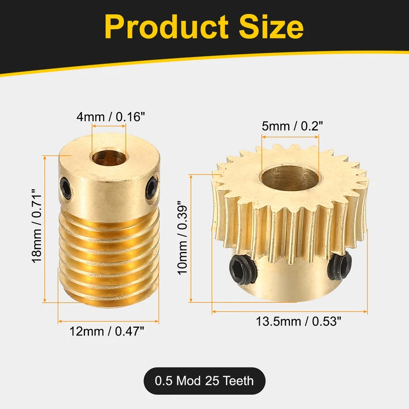 Worm Gear Set 0.5 Module 1:25 Reduction Rate(Gear-5mm Bore, Rod 4mm Bore)