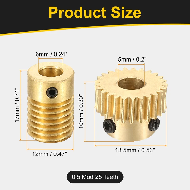 Worm Gear Set 0.5 Module 1:25 Reduction Rate(Gear-5mm Bore, Rod 6mm Bore)