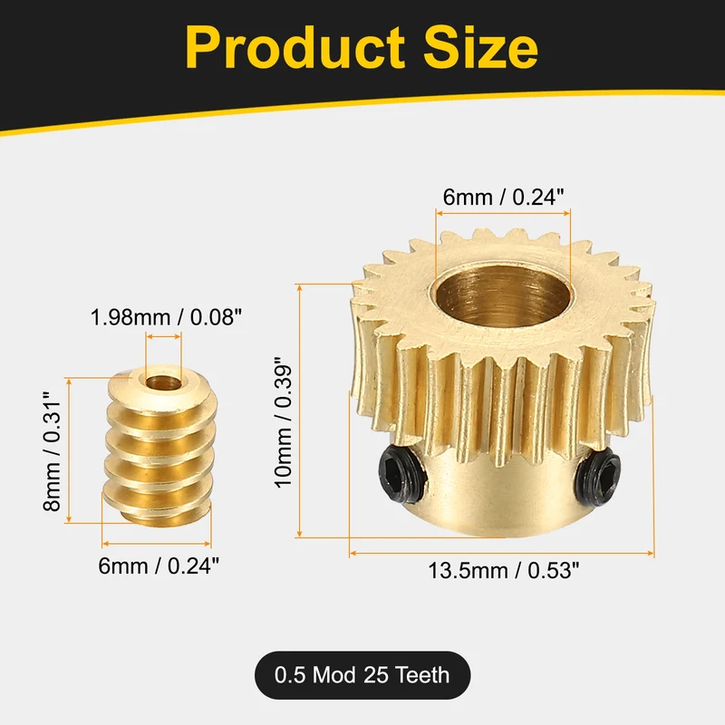 Worm Gear Set 0.5 Module 1:25 Reduction Rate(Gear-6mm Bore, Rod 1.98mm Bore)