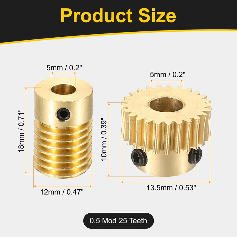 Worm Gear Set 0.5 Module 1:25 Reduction Rate(Gear-5mm Bore, Rod 5mm Bore)