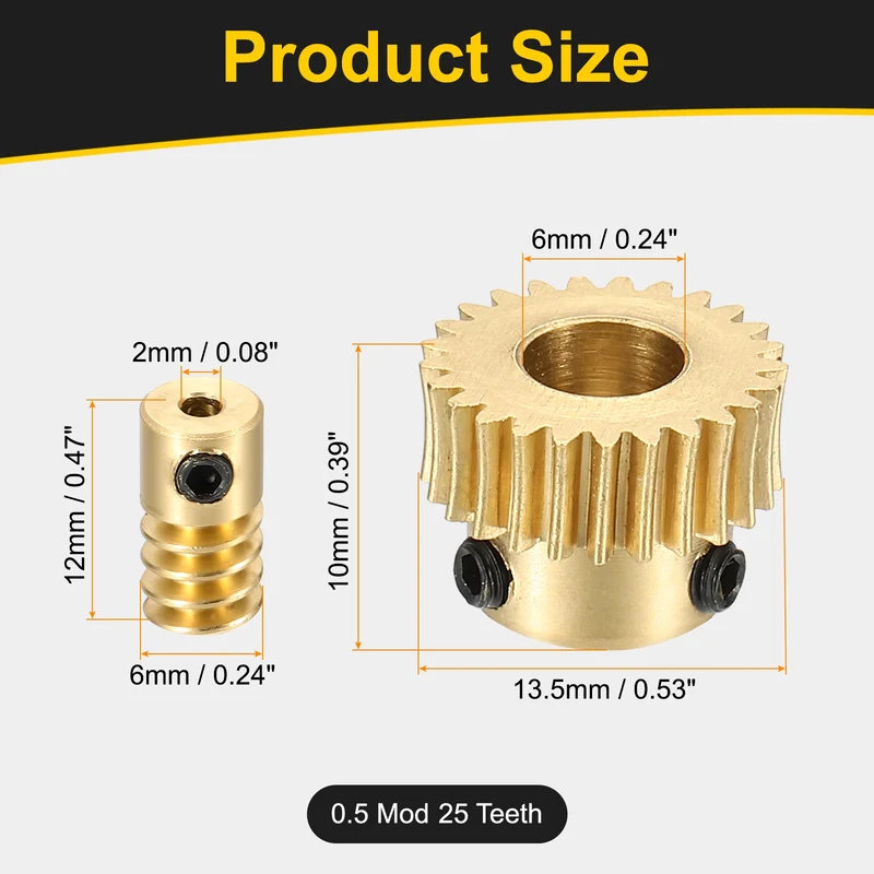 Worm Gear Set 0.5 Module 1:25 Reduction Rate(Gear-6mm Bore, Rod 2mm Bore)