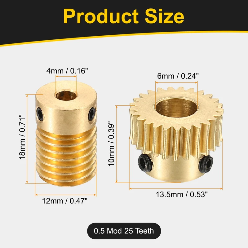 Worm Gear Set 0.5 Module 1:25 Reduction Rate(Gear-6mm Bore, Rod 4mm Bore)