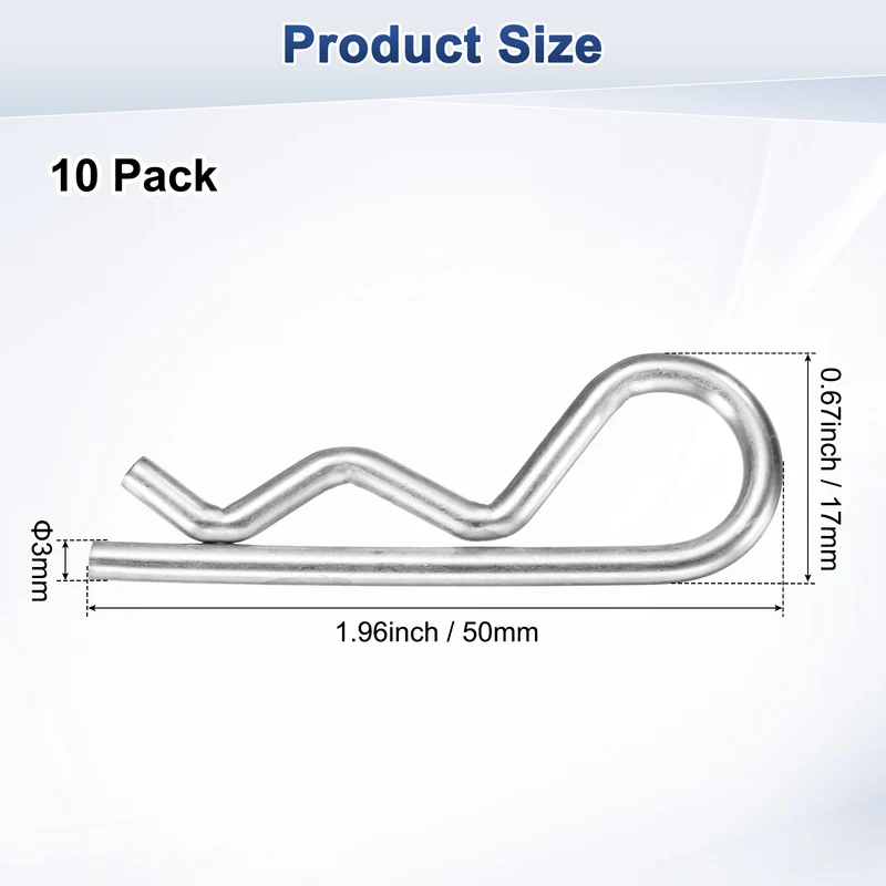 10-Pack R-Shaped Cotter Pin, M3x50mm Hairpin Hardware Spring R Clips