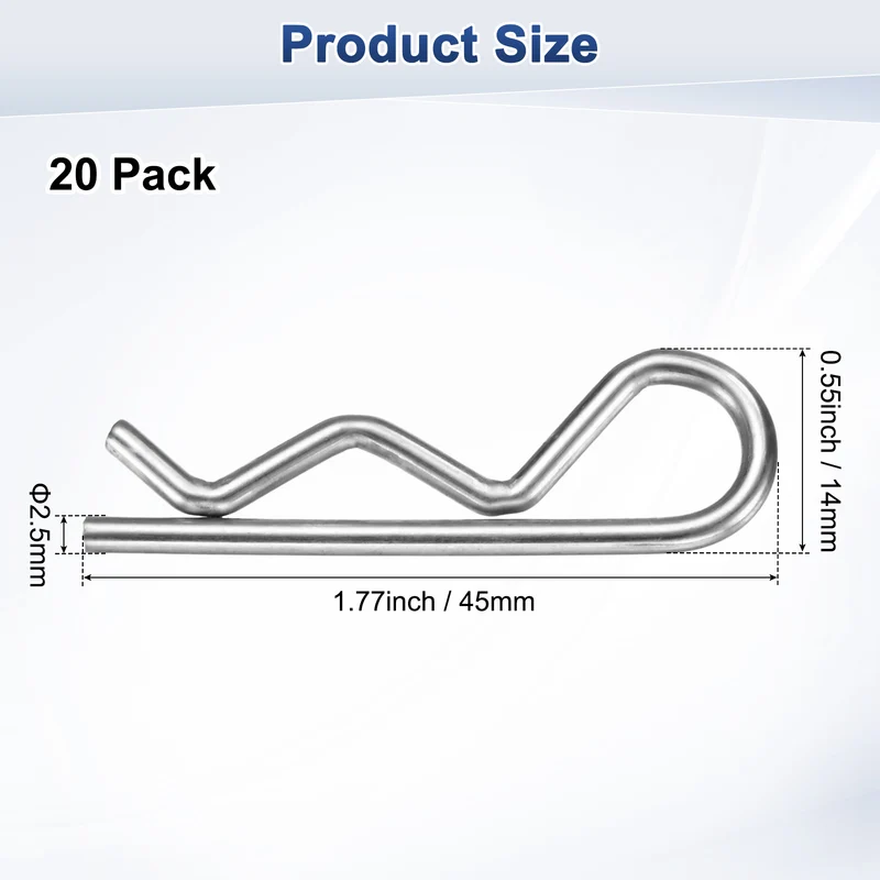20-Pack R-Shaped Cotter Pin, M2.5x45mm Hairpin Hardware Spring R Clips