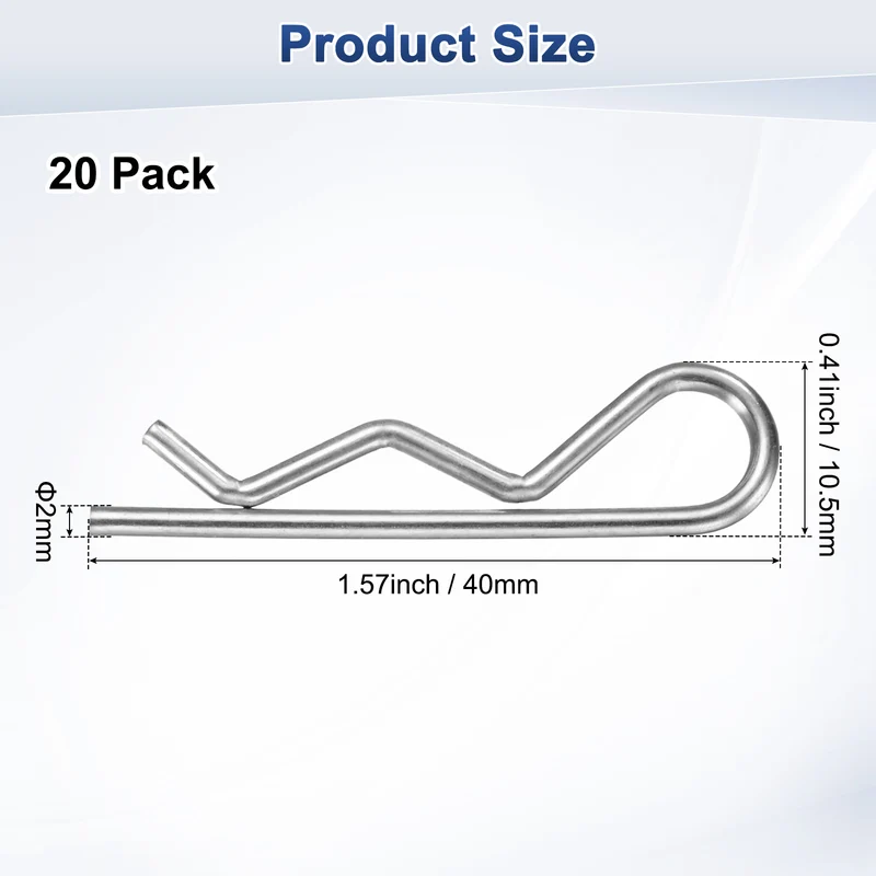 20-Pack R-Shaped Cotter Pin, M2x40mm Hairpin Hardware Spring R Clips