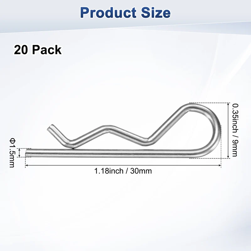 20-Pack R-Shaped Cotter Pin, M1.5x30mm Hairpin Hardware Spring R Clips