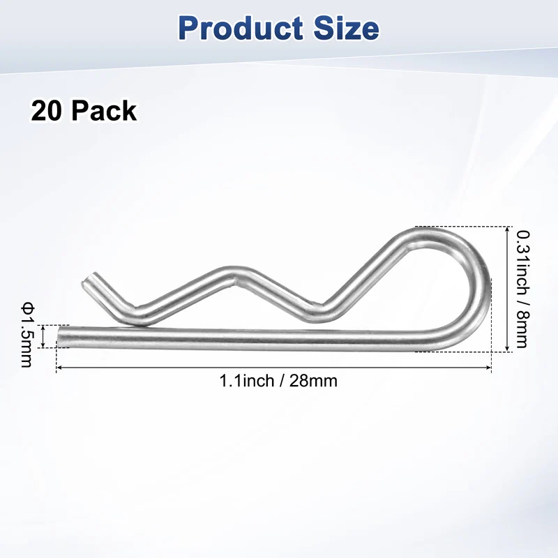 20-Pack R-Shaped Cotter Pin, M1.5x28mm Hairpin Hardware Spring R Clips