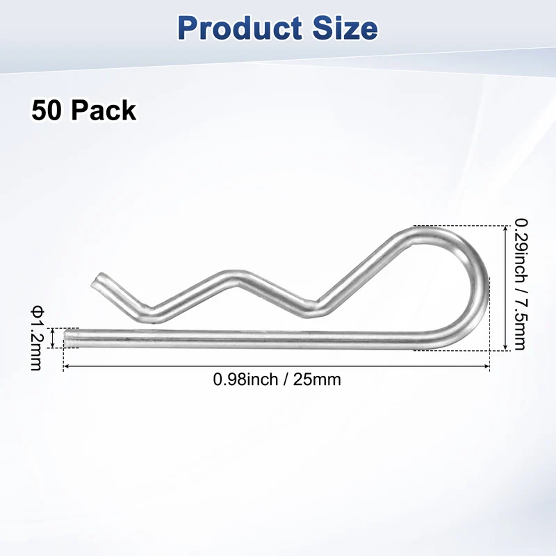 50-Pack R-Shaped Cotter Pin, M1.2x25mm Hairpin Hardware Spring R Clips
