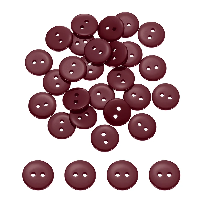25 Pcs 15mm Resin Sewing Buttons, 2 Hole for Sewing Coats Shirts, Dark Red