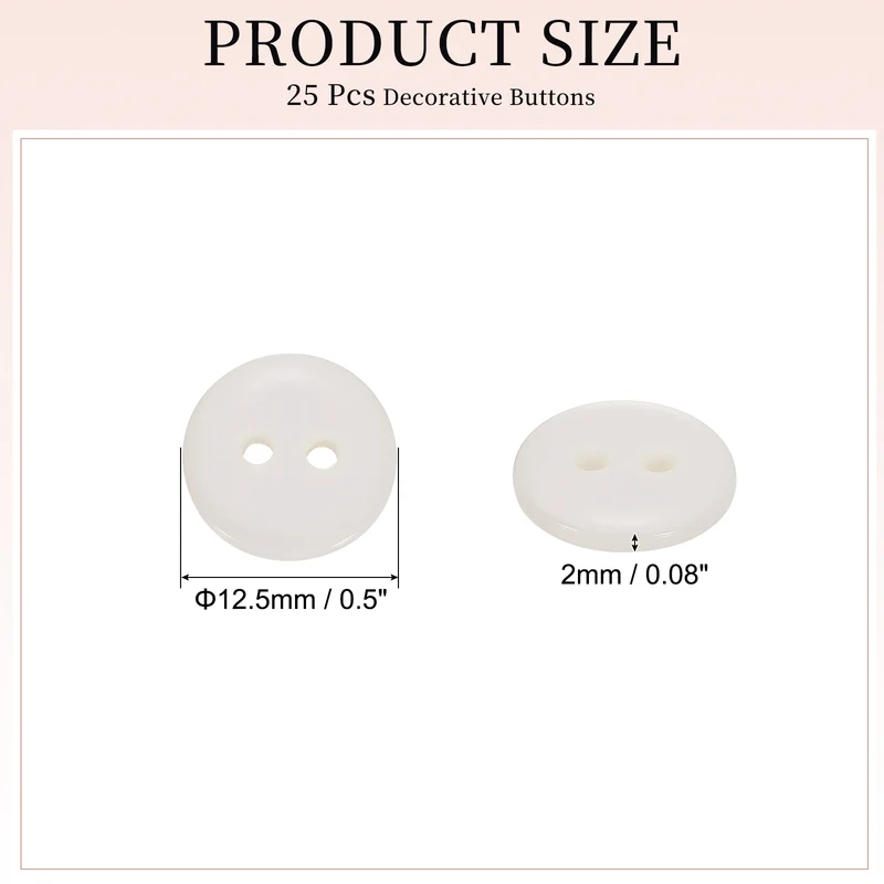 25 Pcs 12.5mm Resin Sewing Buttons, 2 Hole for Sewing Coats Shirts, Beige