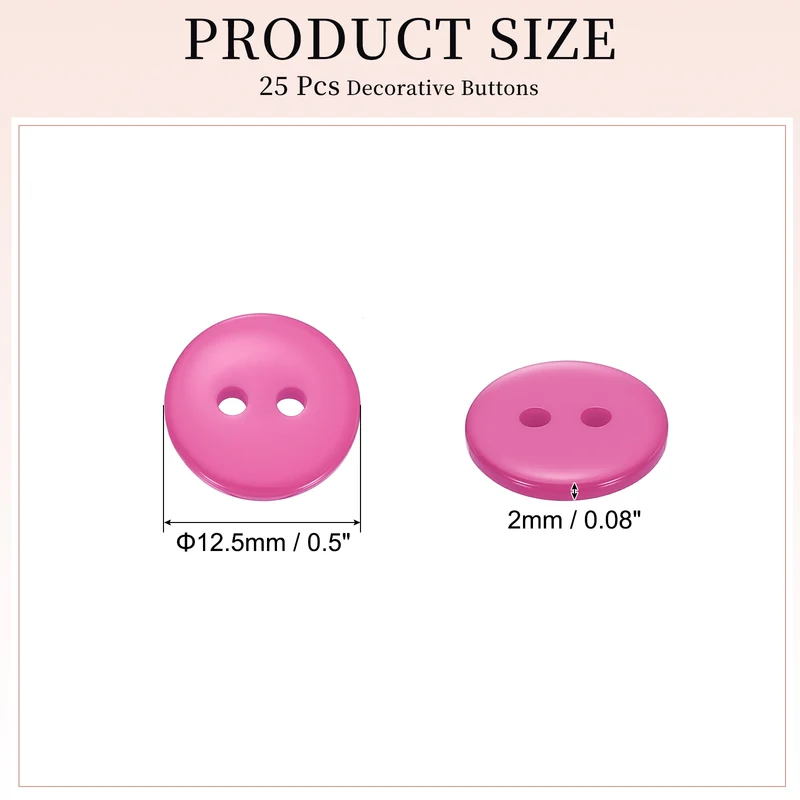 25 Pcs 12.5mm Resin Sewing Buttons, 2 Hole for Sewing Coats Shirts, Pink