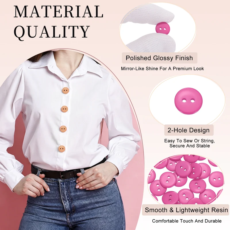 25 Pcs 12.5mm Resin Sewing Buttons, 2 Hole for Sewing Coats Shirts, Pink