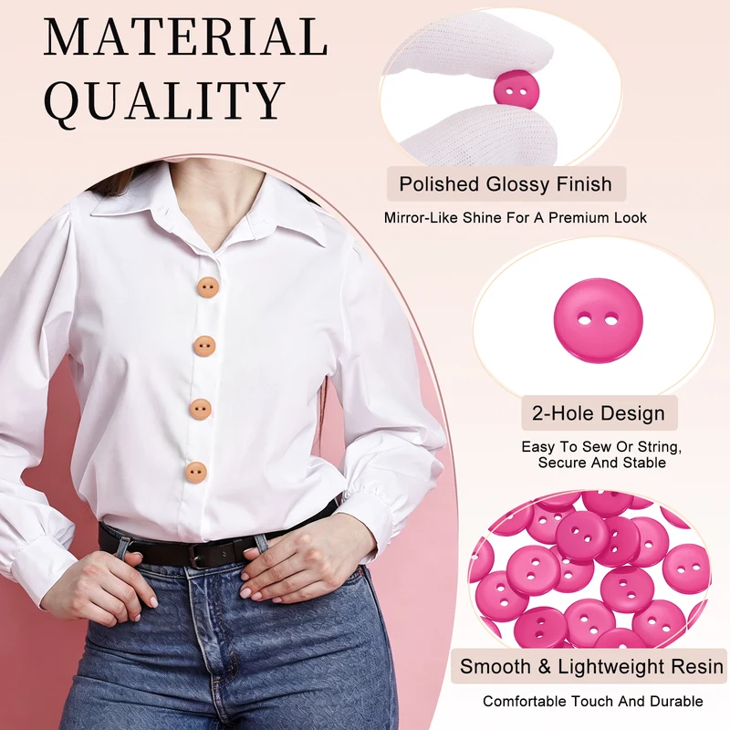 25 Pcs 12.5mm Resin Sewing Buttons, 2 Hole for Sewing Coats Shirts, Rose Red