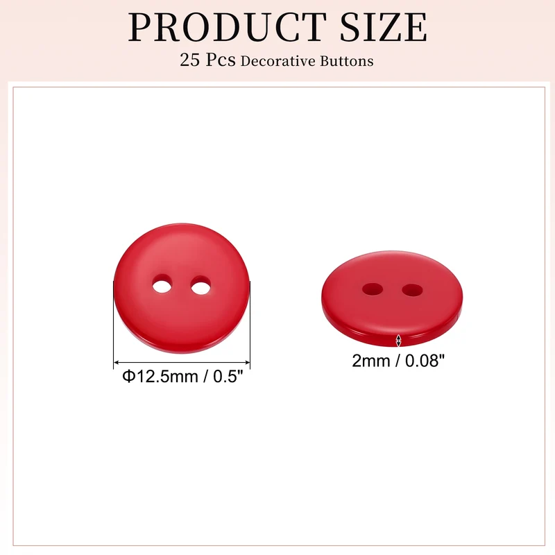 25 Pcs 12.5mm Resin Sewing Buttons, 2 Hole for Sewing Coats Shirts, Bright Red