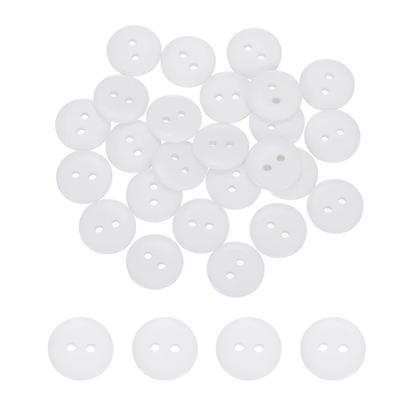 25 Pcs 12.5mm Resin Sewing Buttons, 2 Hole for Sewing Coats Shirts, White