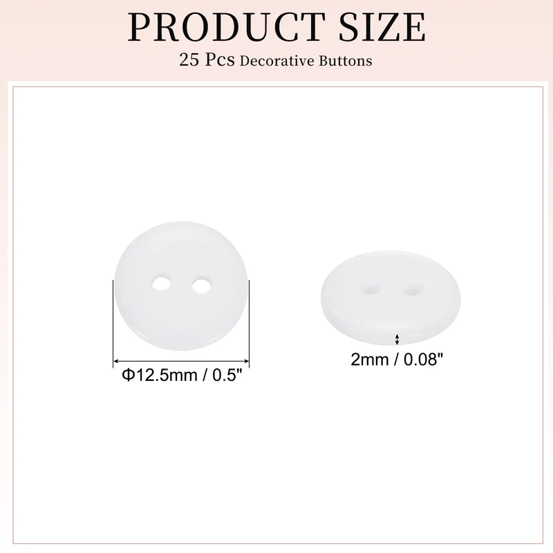 25 Pcs 12.5mm Resin Sewing Buttons, 2 Hole for Sewing Coats Shirts, White