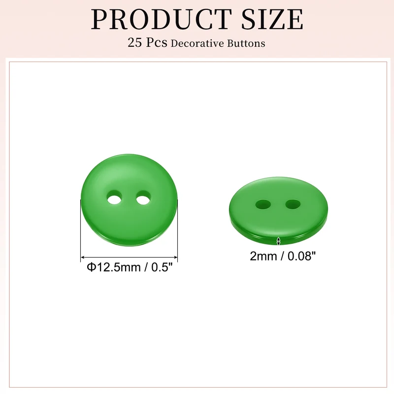 25 Pcs 12.5mm Resin Sewing Buttons, 2 Hole for Sewing Coats Shirts, Grass Green