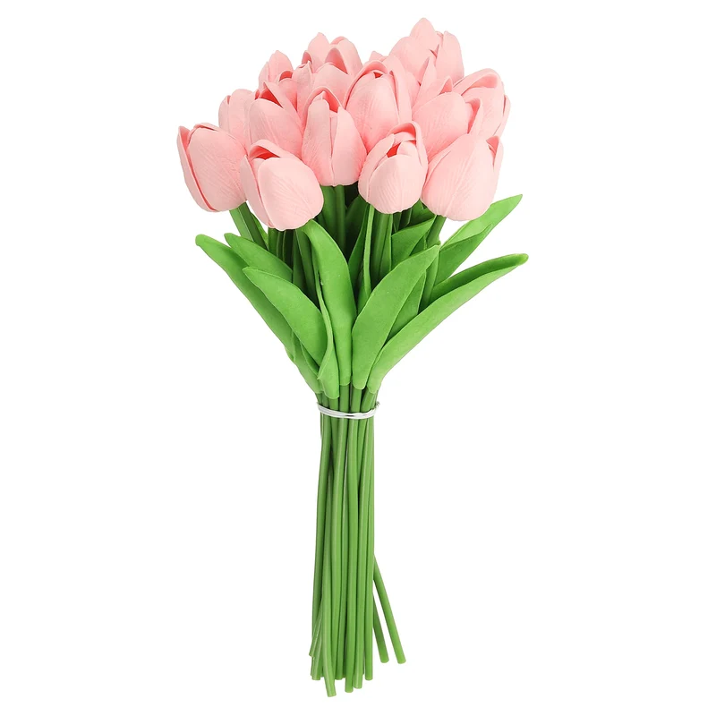 20pcs Tulips Artificial Flowers, Faux Flowers Fake Tulip Stems(Candy Pink)