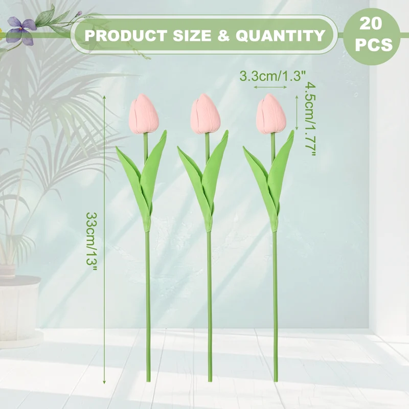 20pcs Tulips Artificial Flowers, Faux Flowers Fake Tulip Stems(Candy Pink)
