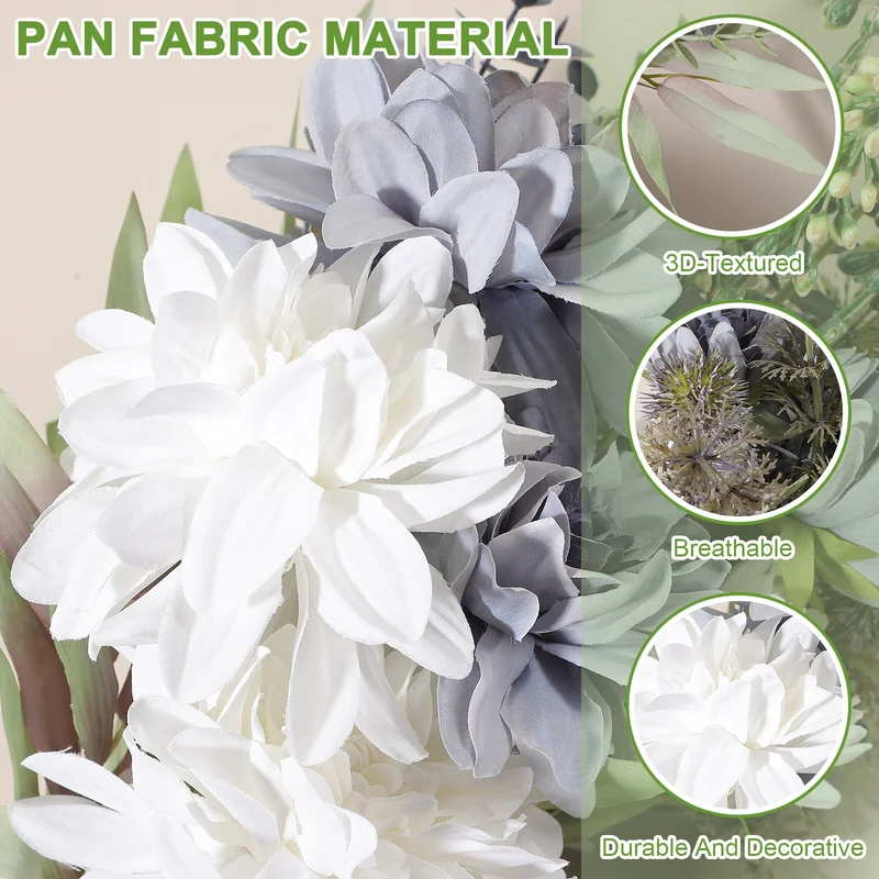 Fake Flower Bouquet, Faux Silk Wedding Bouquets Decorations(White and Blue)