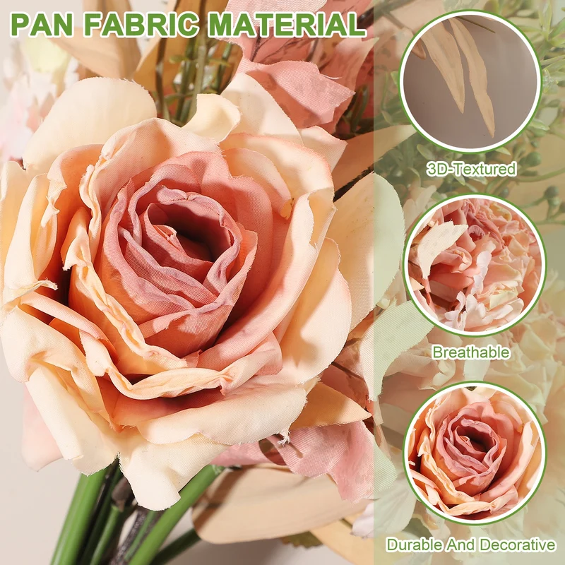 Fake Flower Bouquet, Faux Silk Wedding Bouquets Decorations(Champagne Pink)