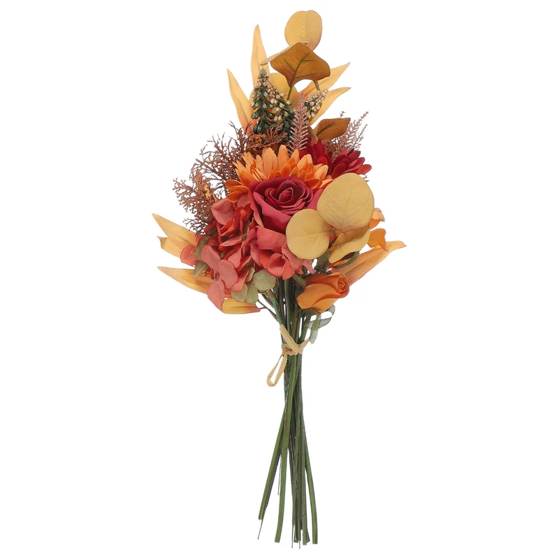 Fake Flower Bouquet, Faux Silk Wedding Bouquets Decorations(Orange)