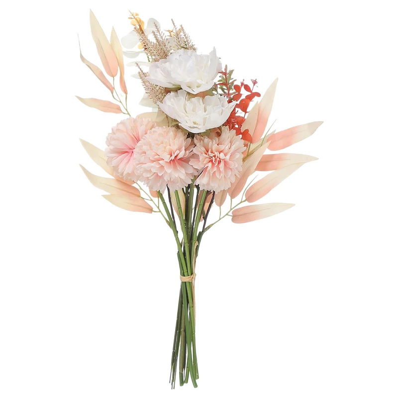 Fake Flower Bouquet, Faux Silk Wedding Bouquets Decorations(Champagne and White)
