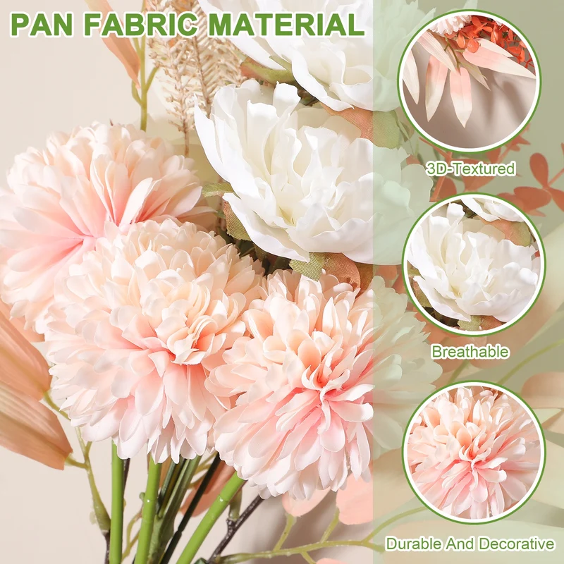 Fake Flower Bouquet, Faux Silk Wedding Bouquets Decorations(Champagne and White)