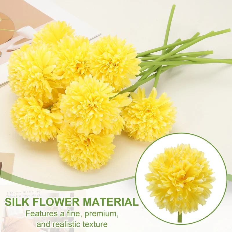12 Pcs Artificial Chrysanthemums Fake Flowers for Home Decor, Yellow
