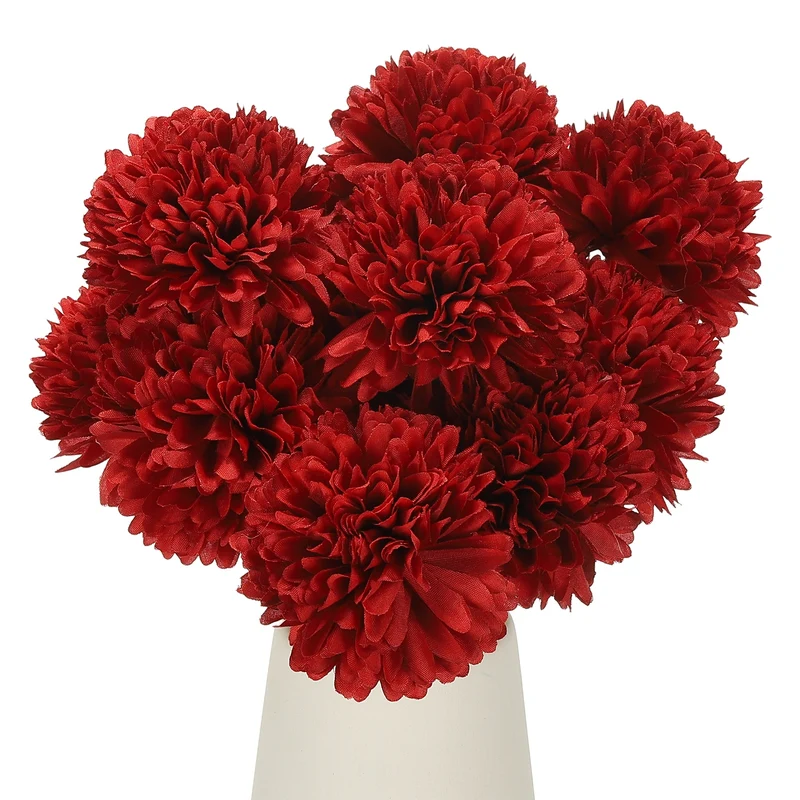 12 Pcs Artificial Chrysanthemums Fake Flowers for Home Decor, Red