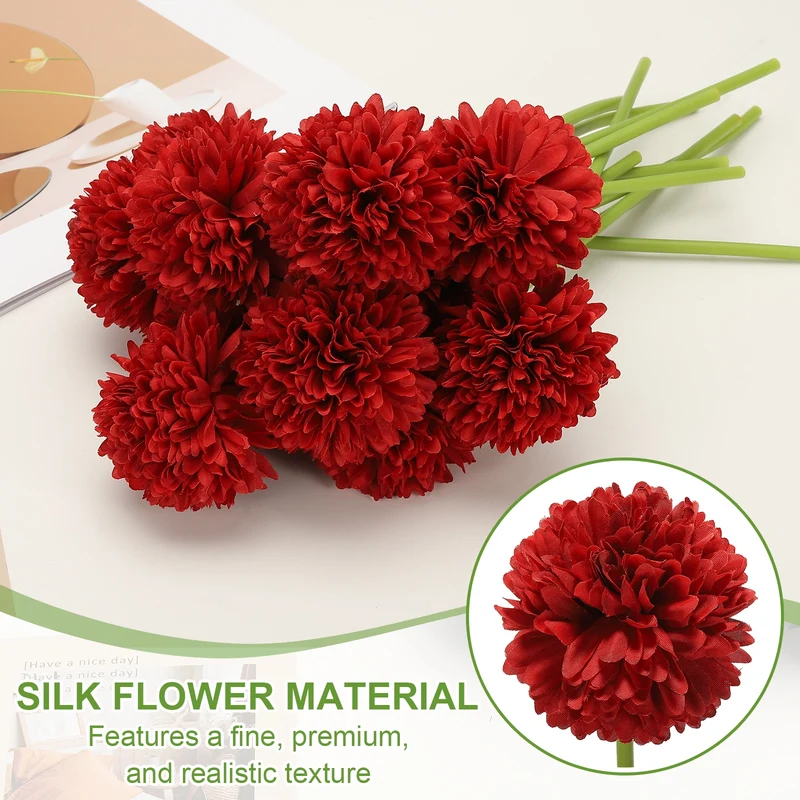 12 Pcs Artificial Chrysanthemums Fake Flowers for Home Decor, Red