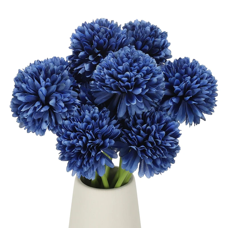 12 Pcs Artificial Chrysanthemums Fake Flowers for Home Decor, Dark Blue