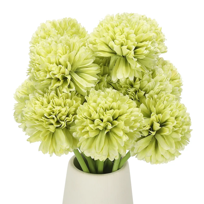 12 Pcs Artificial Chrysanthemums Fake Flowers for Home Decor, Light Green