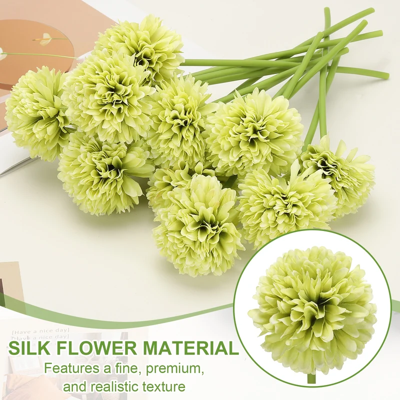 12 Pcs Artificial Chrysanthemums Fake Flowers for Home Decor, Light Green