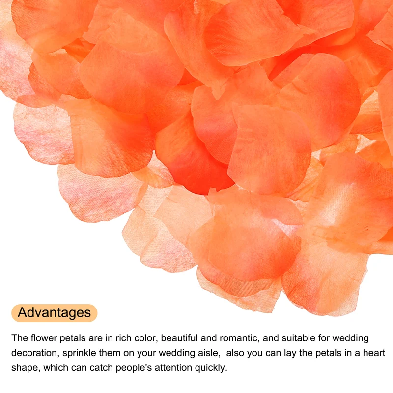 1200 x Silk Artificial Flower Rose Petals, Orange, Red Faux Flowers 2x2 Inch