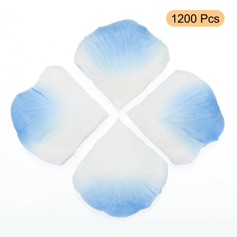Silk Artificial Flower Rose Petals, Light Blue, White Faux Flowers 2x2" 1200Pcs